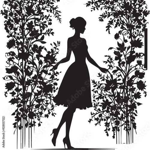 Vintage Floral Vision Woman Face Logo Retro Rose Reverie Black Floral Border Design
