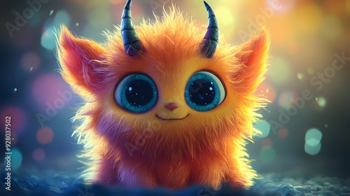 Cute Fluffy Monster with Big Eyes.