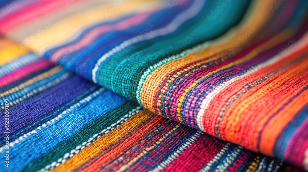 Vibrant multicolored woven textile with intricate patterns and rich textures