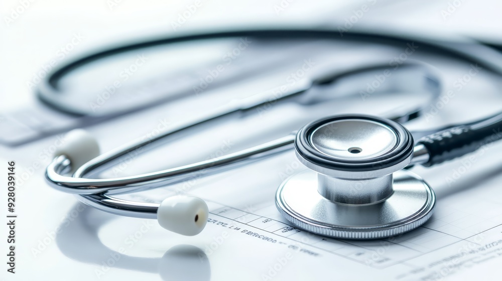 Close-up of stethoscope on medical documents