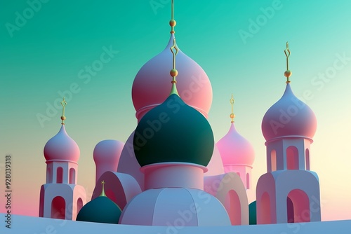 Celestial Harmony Golden and White Domes in Magenta and Green