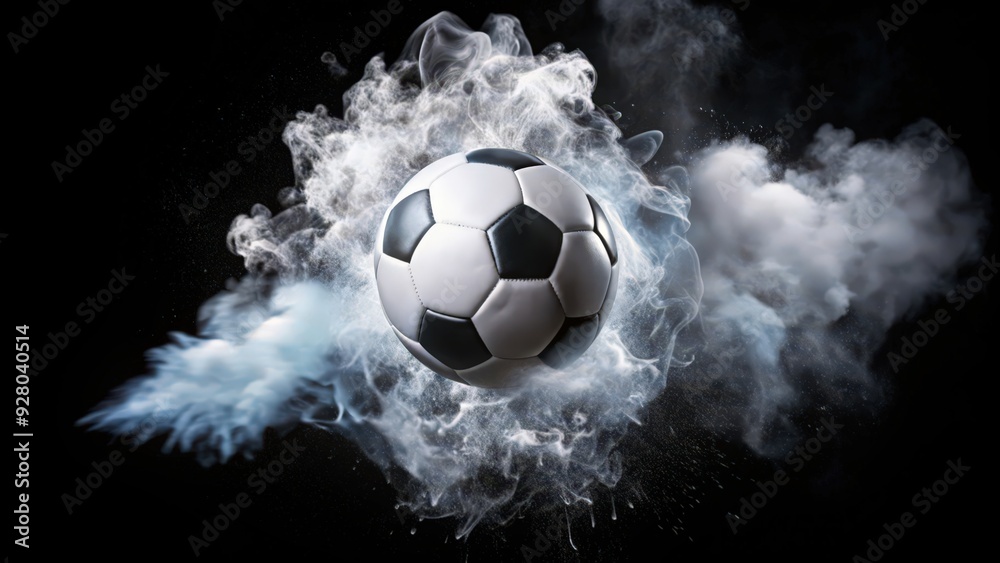 Naklejka premium A soccer ball engulfed in a cloud of smoke