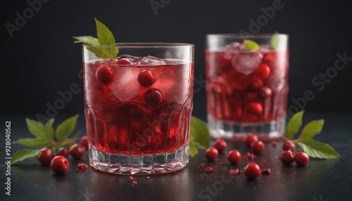 Wallpaper Mural Refreshing cranberry cocktails with ice and mint garnishes on a dark background Torontodigital.ca