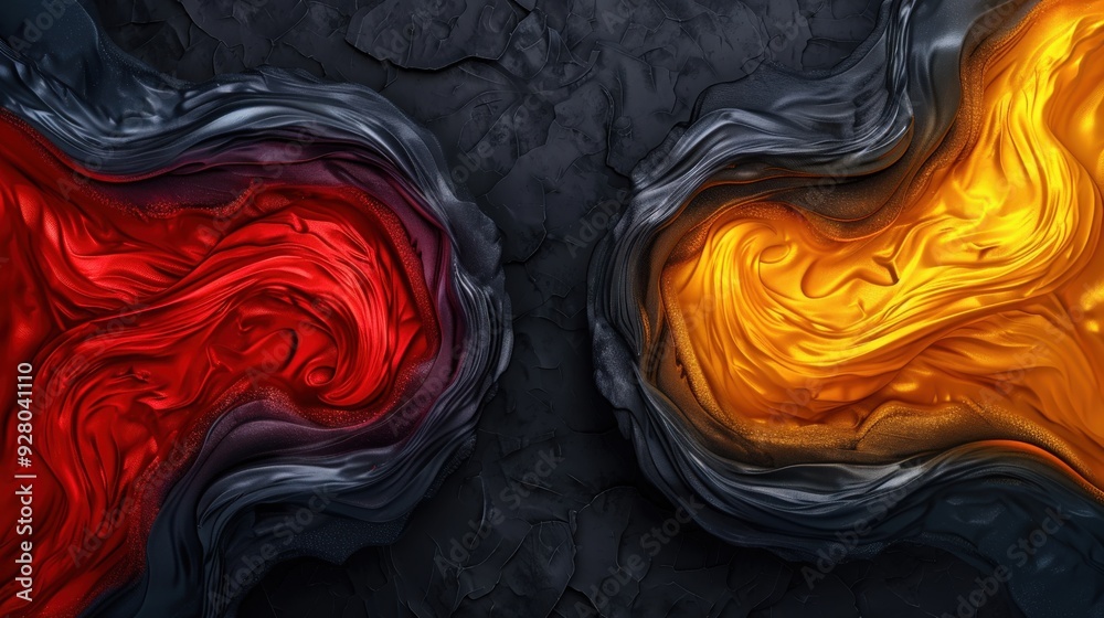 Obraz premium Two abstract volcanoes in conflict with red and yellow eruptions