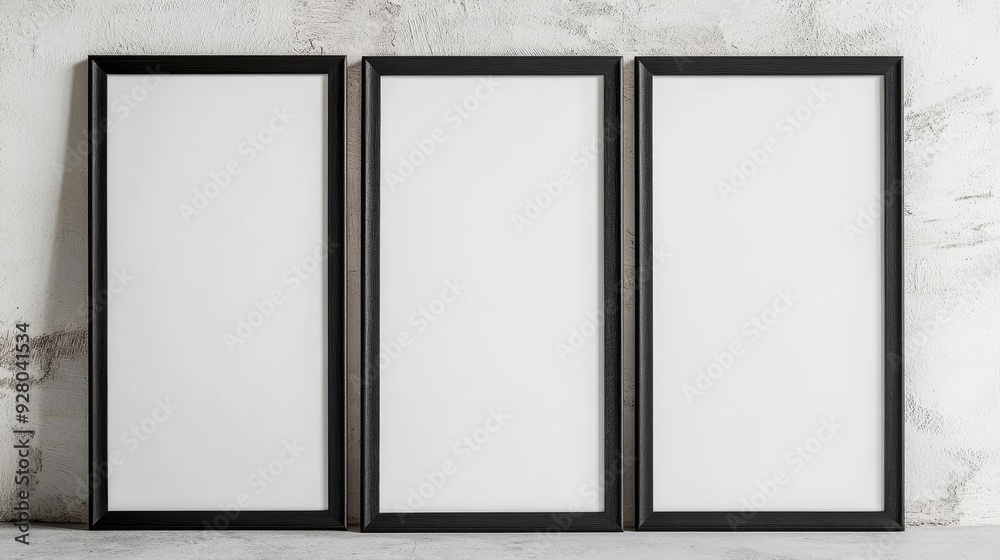 Three black picture frames on white background Three black picture frames on white background