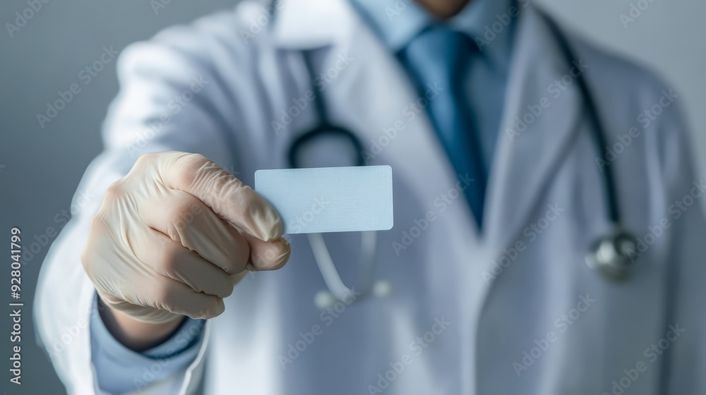 Doctor Holding Blank Business Card Closeup
