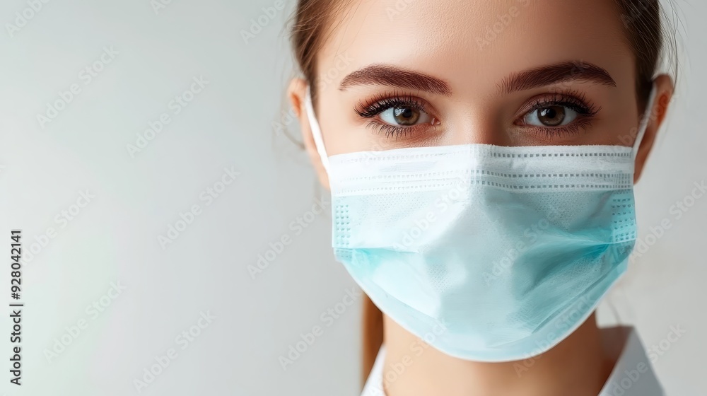 Close-up of woman wearing protective face mask Close-up of woman wearing protective face mask
