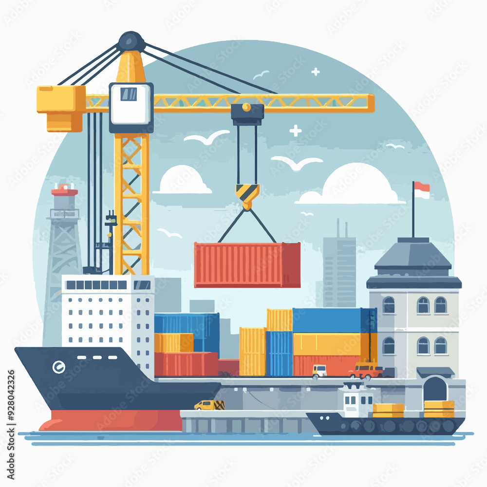 A large crane is lifting a container off a ship