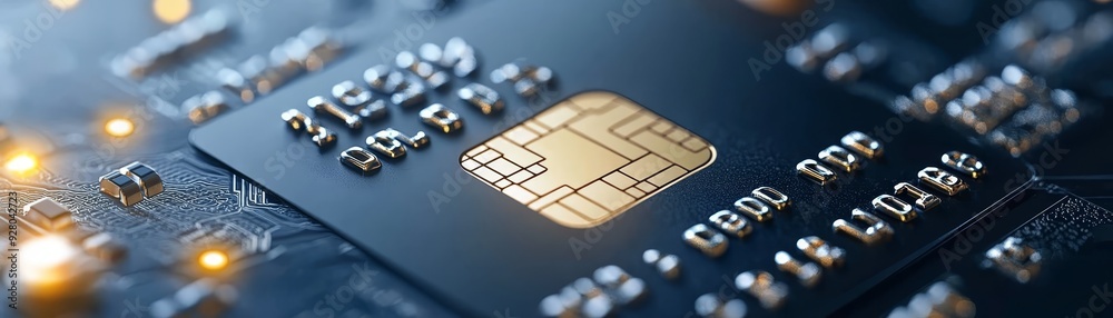 Close-up of credit card chip and details Close-up of credit card chip and details