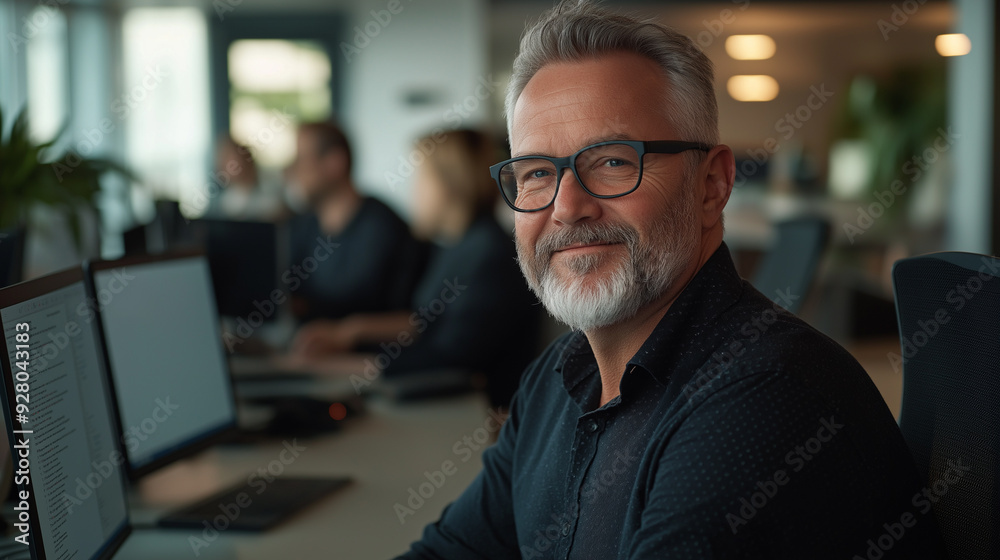 A man is working in a modern office, probably doing professional or training activities. A man is working in a modern office, probably doing professional or training activities.