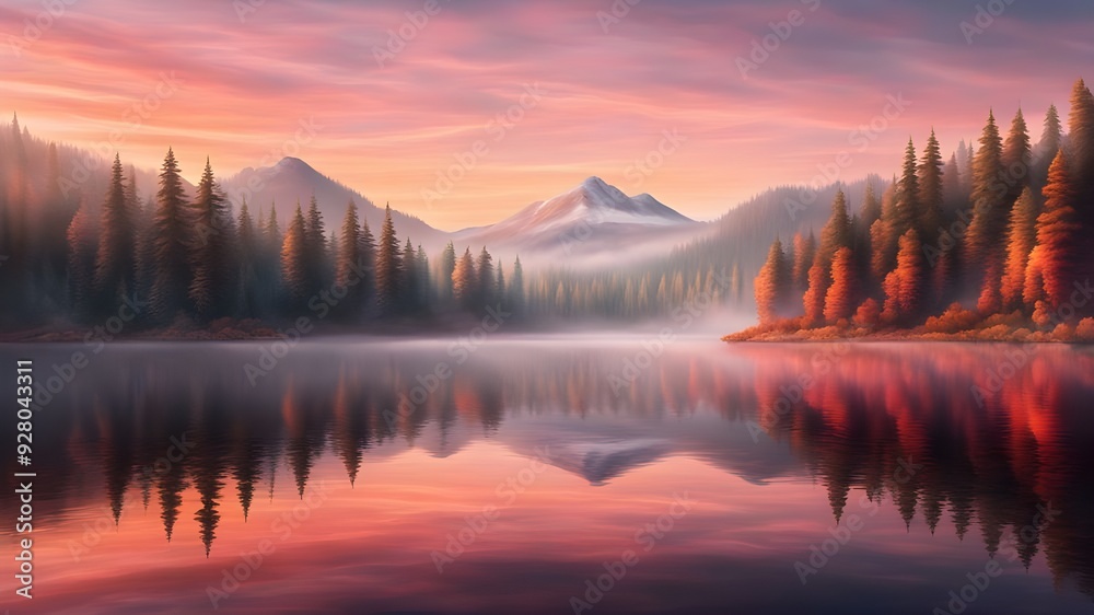 Fototapeta premium Serene Autumn Lake at Sunrise
