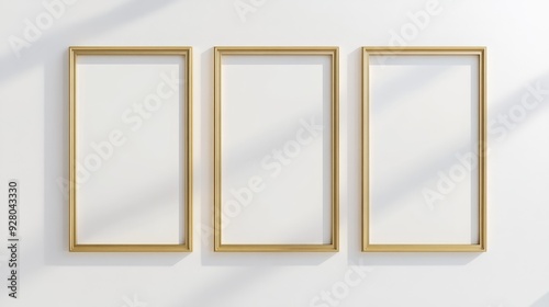 Three gold picture frames on white background