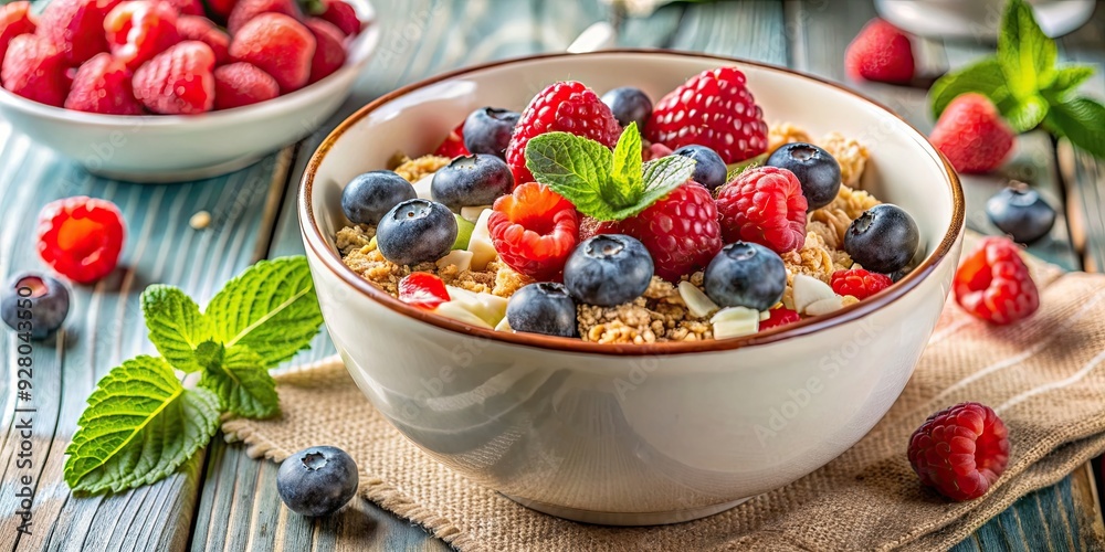 Healthy breakfast with muesli and fresh berries, perfect for starting the day right , muesli, berries, healthy, breakfast Healthy breakfast with muesli and fresh berries, perfect for starting the day right , muesli, berries, healthy, breakfast