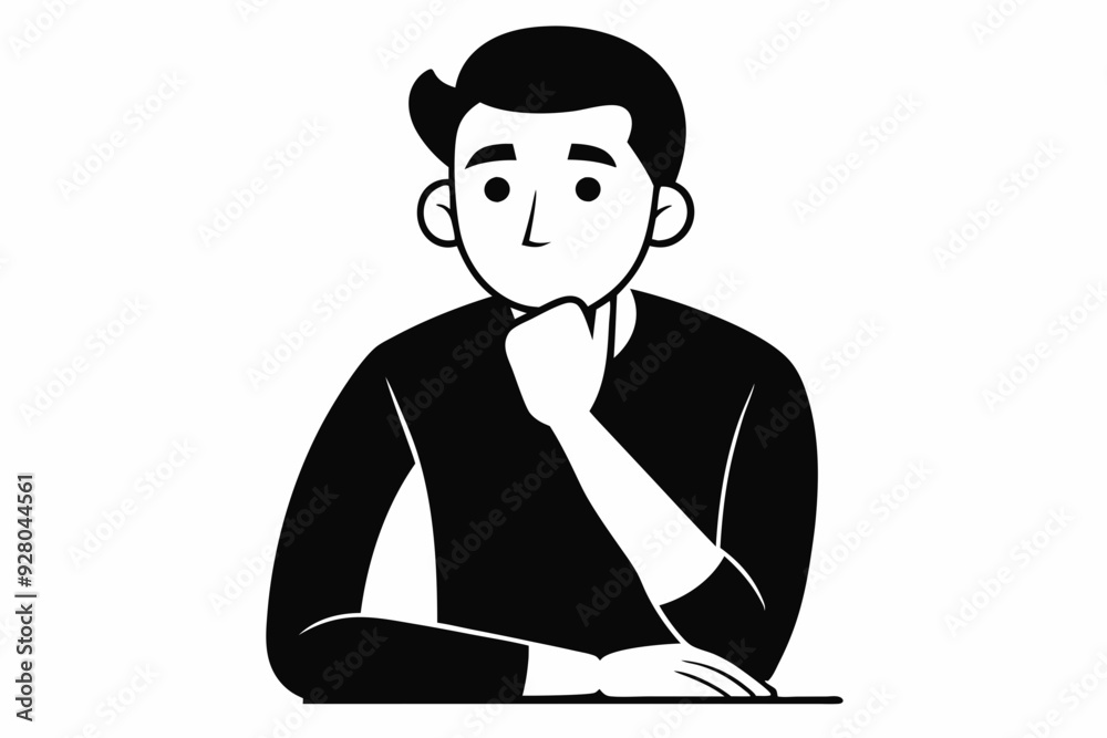 Side profile portrait silhouette of a teenage man thinking vector
