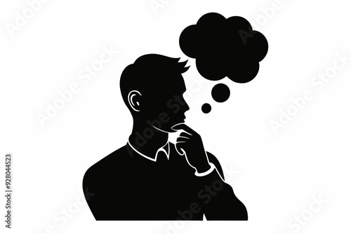 Side profile portrait silhouette of a teenage man thinking vector
