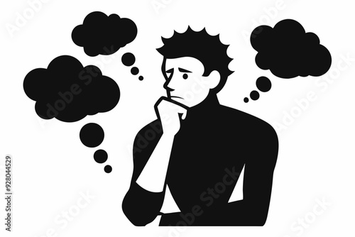 Side profile portrait silhouette of a teenage man thinking vector
