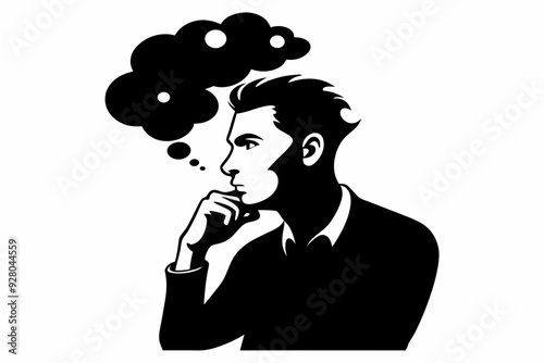 Side profile portrait silhouette of a teenage man thinking vector
