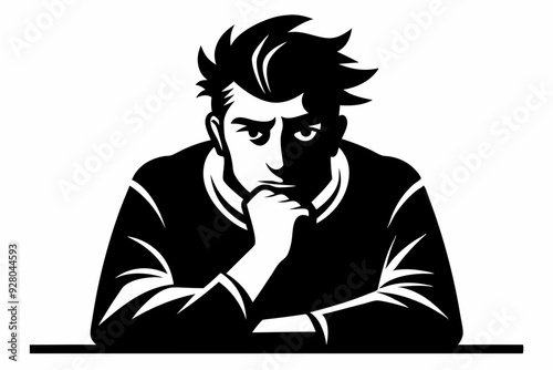 Side profile portrait silhouette of a teenage man thinking vector

