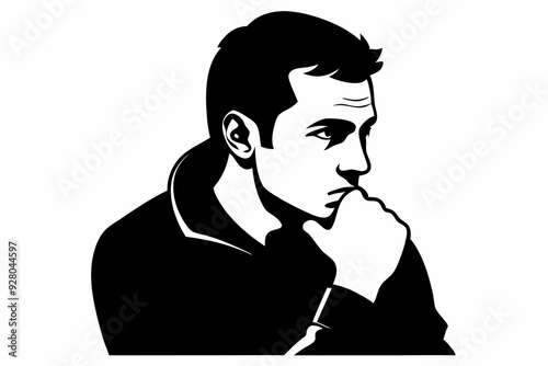 Side profile portrait silhouette of a teenage man thinking vector
