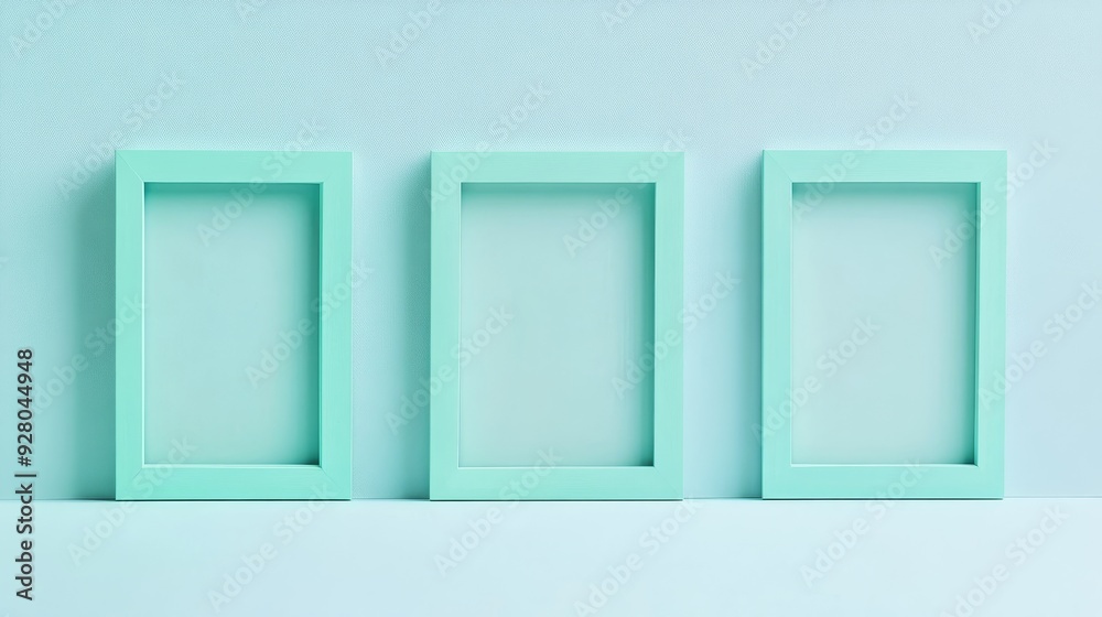 Three mint green picture frames on green background Three mint green picture frames on green background