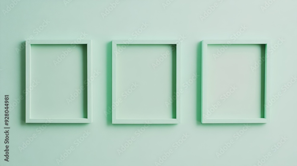 Three mint green picture frames on green background Three mint green picture frames on green background