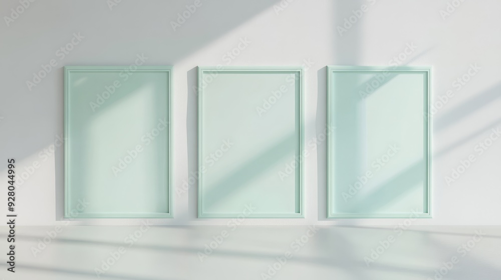 Three mint green picture frames on white background Three mint green picture frames on white background