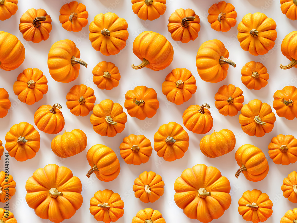 Seamless pattern with orange pumpkins on a white background. Photo of pumpkins in top view for Thanksgiving, Halloween, harvest festival and autumn backgrounds. Seamless pattern with orange pumpkins on a white background. Photo of pumpkins in top view for Thanksgiving, Halloween, harvest festival and autumn backgrounds.