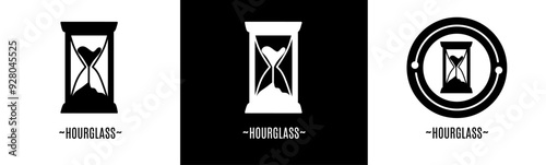 Hourglass logo set. Collection of black and white logos. Stock vector.