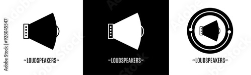 Loudspeakers logo set. Collection of black and white logos. Stock vector.