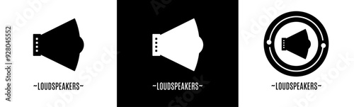 Loudspeakers logo set. Collection of black and white logos. Stock vector.