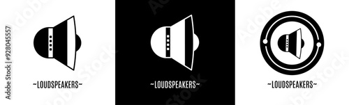 Loudspeakers logo set. Collection of black and white logos. Stock vector.