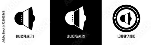 Loudspeakers logo set. Collection of black and white logos. Stock vector.