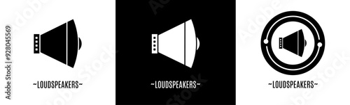 Loudspeakers logo set. Collection of black and white logos. Stock vector.