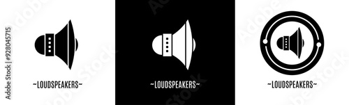 Loudspeakers logo set. Collection of black and white logos. Stock vector.
