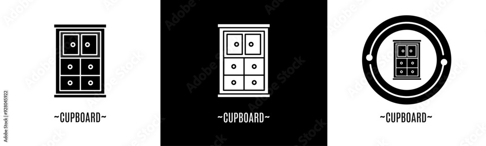 Cupboard logo set. Collection of black and white logos. Stock vector. Cupboard logo set. Collection of black and white logos. Stock vector.