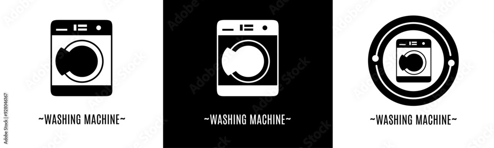Washing machine logo set. Collection of black and white logos. Stock vector. Washing machine logo set. Collection of black and white logos. Stock vector.