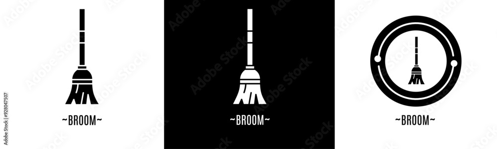 Broom logo set. Collection of black and white logos. Stock vector. Broom logo set. Collection of black and white logos. Stock vector.