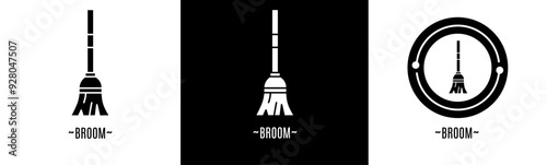 Broom logo set. Collection of black and white logos. Stock vector.