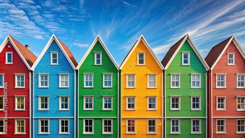 row of colorful houses in a repetitive pattern , neighborhood, residential, architectural design, street