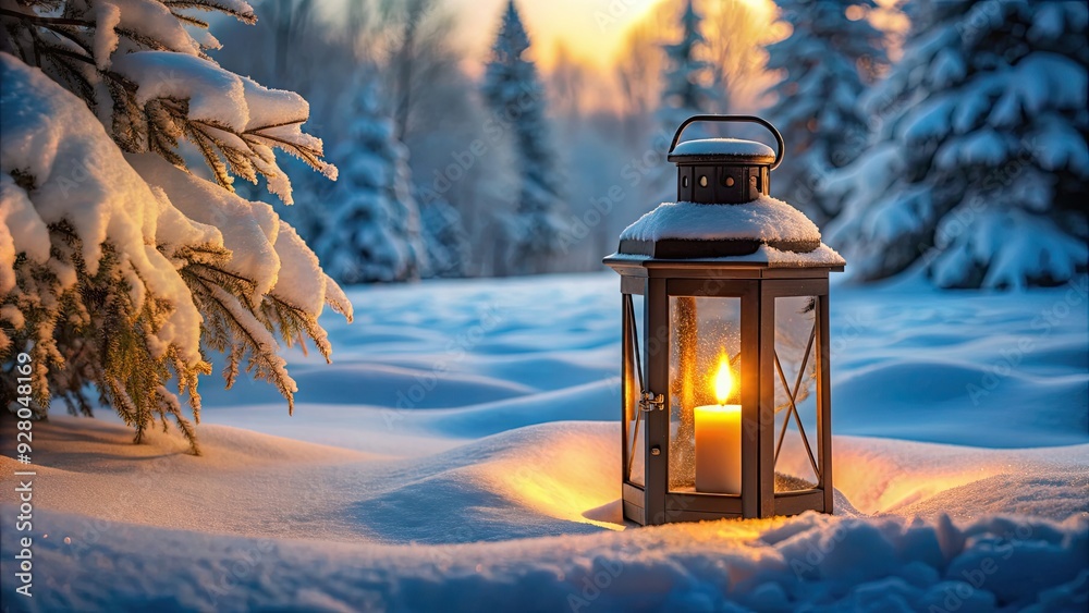 Old lantern with burning candle in snowy night winter landscape, lantern, candle, snow, night, winter, landscape, cold, vintage Old lantern with burning candle in snowy night winter landscape, lantern, candle, snow, night, winter, landscape, cold, vintage