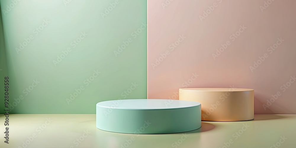 rendering of empty cylinder podium on pastel color background abstract scene for product display