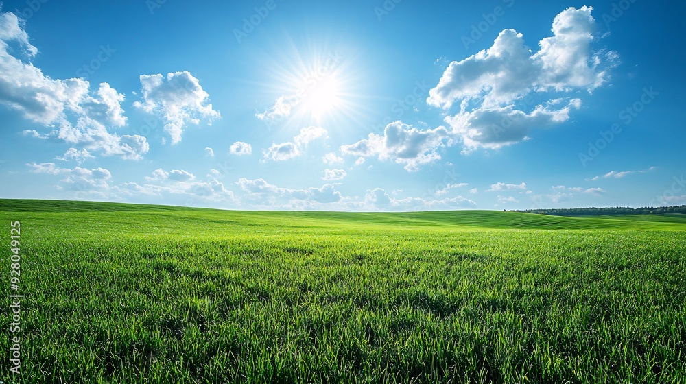 Serene Landscape of Rolling Grasslands under Blue Sky with Horizon Line for Copy Space Serene Landscape of Rolling Grasslands under Blue Sky with Horizon Line for Copy Space