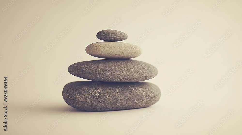 A stack of four smooth, grey stones on a white background, creating a sense of balance and tranquility.