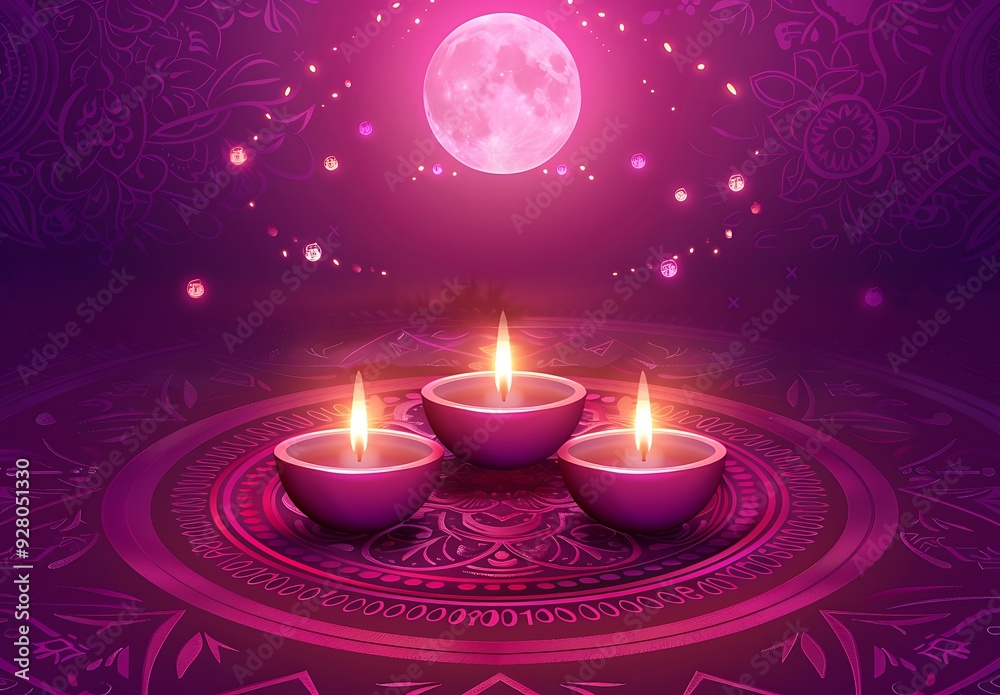 Colorful Happy Diwali festival backdrop with bokeh lights, oil lamp, flower on red background Colorful Happy Diwali festival backdrop with bokeh lights, oil lamp, flower on red background