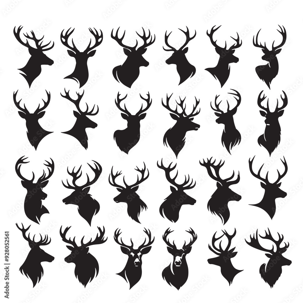 set of deer silhouettes on white set of deer silhouettes on white