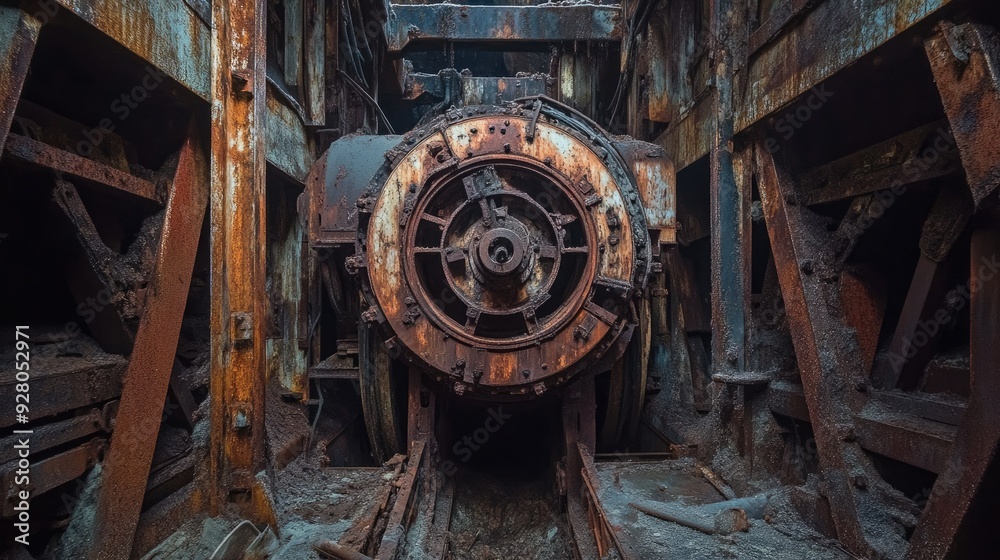 Abandoned mining equipment rusting in an old mine shaft with no people around. - Abandoned mining equipment rusting in an old mine shaft with no people around. -