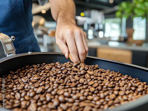 cocoa beans piled on a textured surface, showcasing their rich brown color and natural sheen in a soft background.