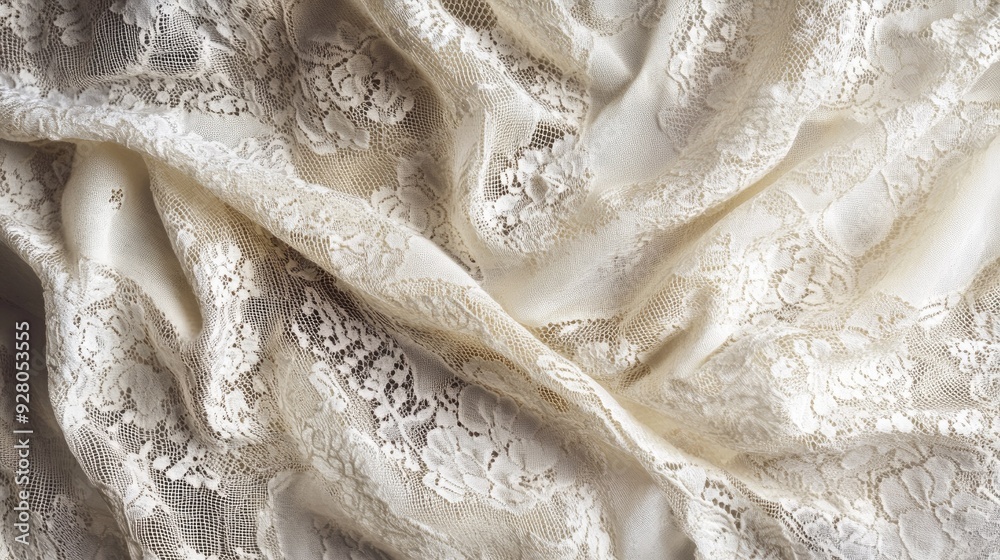 Antique lace fabric with delicate patterns and slight discoloration, perfect for a vintage theme. Antique lace fabric with delicate patterns and slight discoloration, perfect for a vintage theme.