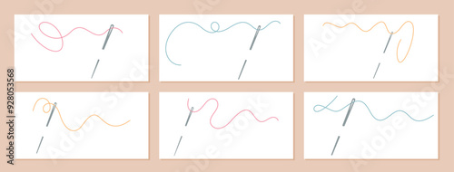 Needles with colorful threads forming intricate patterns. Cute illustration showcasing essential tools for sewing, embroidery, and needlework projects. Tailor supplies for handmade craft and designs.