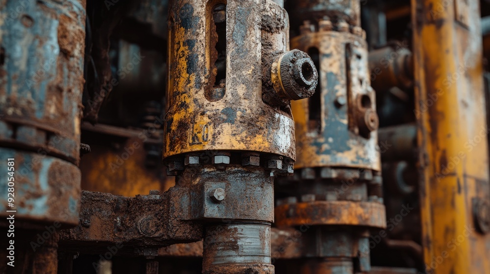 Close-up of mining drills and machinery with a focus on their rugged features. Close-up of mining drills and machinery with a focus on their rugged features.